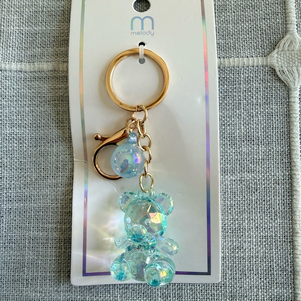 Teal Bear bag charm/Keychain with Gold hardware - Picture 1 of 2